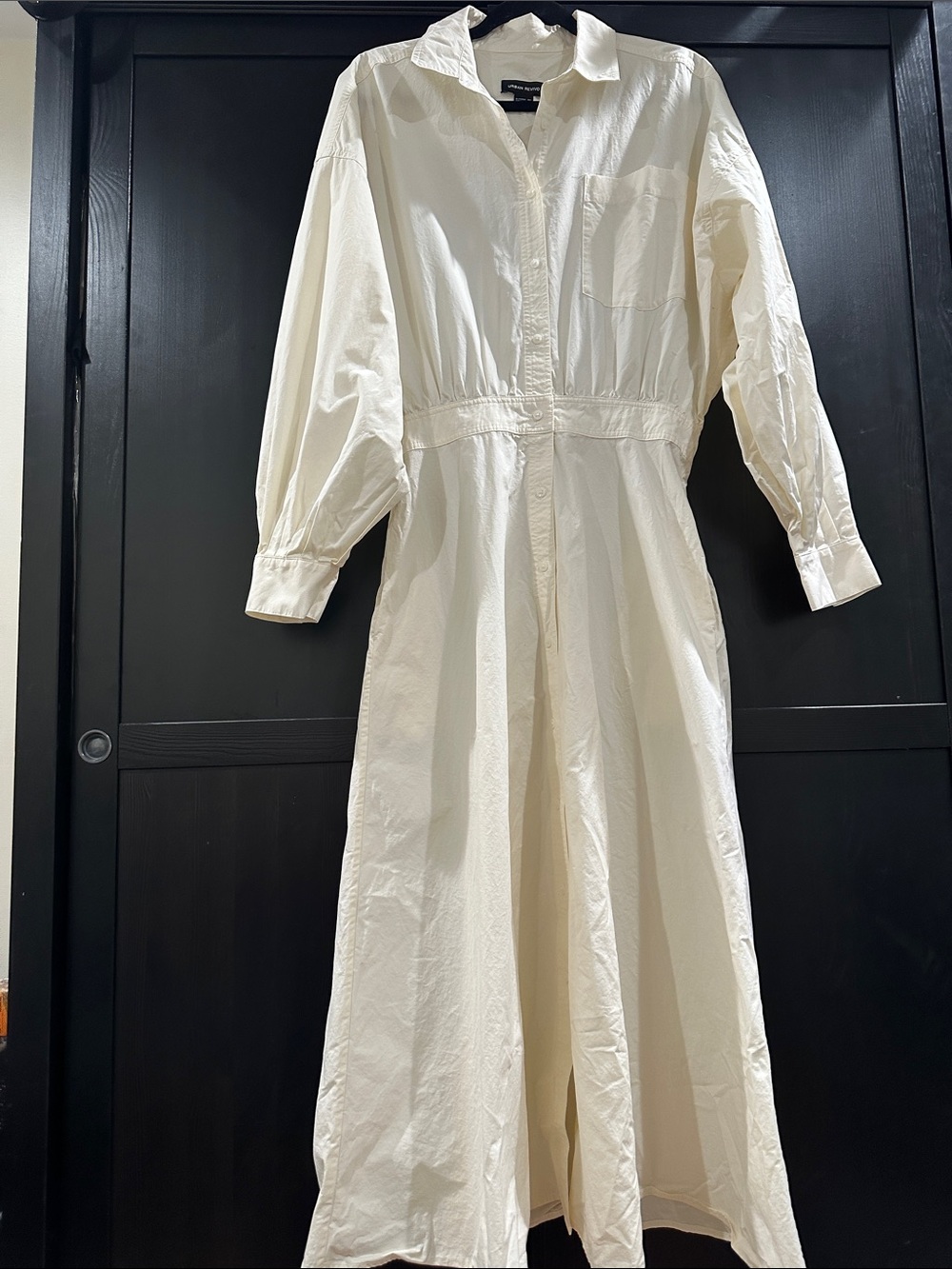 Cream Maxi Shirt Dress with Defined Waist